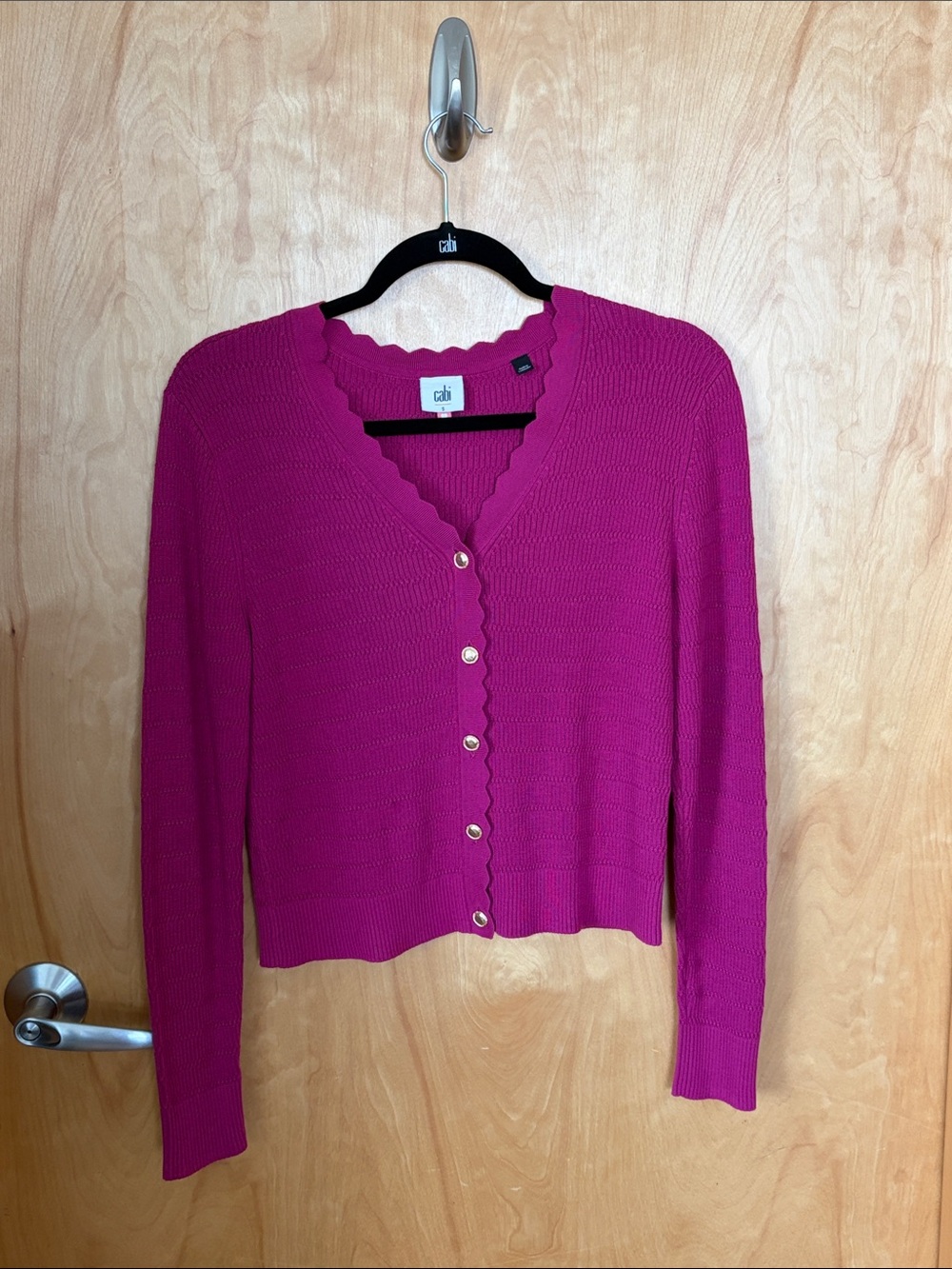CAbi Fuchsia Scalloped V-Neck Button Cardigan